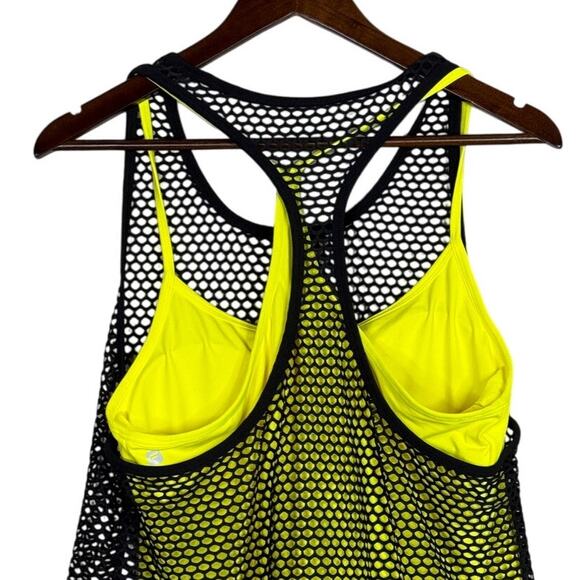 NWT Fabletics Neon Carly Workout Tank and Fishnet Cover XL Neon Yellow #3405 - Picture 11 of 14